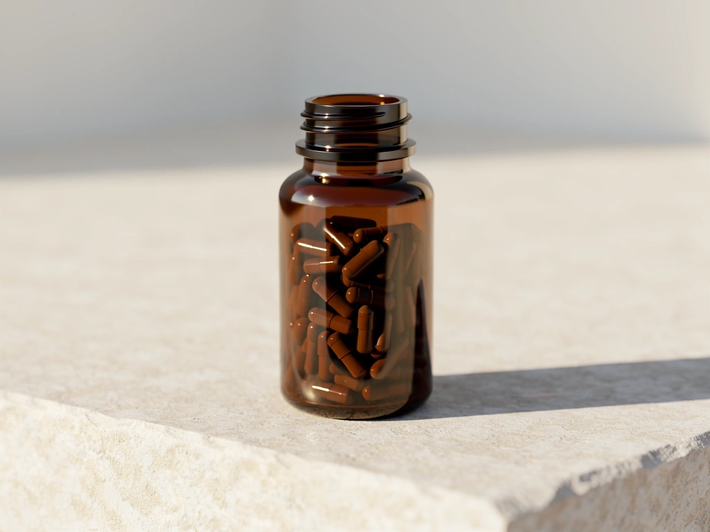Premium natural supplement bottle on stone surface